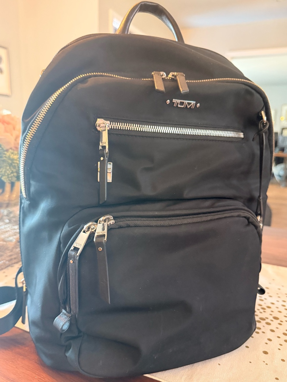 Tumi Women Black Nylon Backpack with Silver Hardware